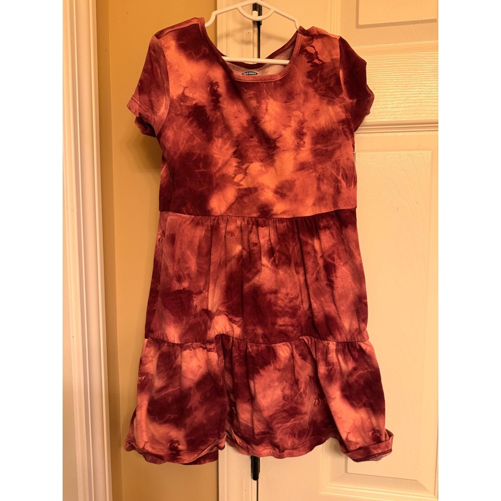 Girls burgundy, tie-dye, short sleeve dress